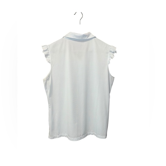 Lady Hagen White Sleeveless Polo with Teal Dots – Size Large - Picture 2 of 5